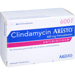 Abbildung: Clindamycin Aristo 600 mg Filmtabletten 30 St, Filmtabletten PZN 00141522