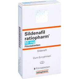 Abbildung: Sildenafil ratiopharm 50 mg Filmtabletten 8 St, Filmtabletten PZN 00142504