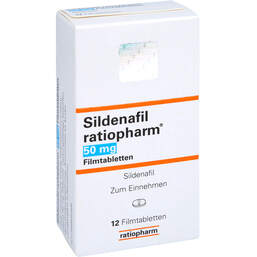 Abbildung: Sildenafil ratiopharm 50 mg Filmtabletten 12 St, Filmtabletten PZN 00142510