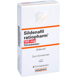 Abbildung: Sildenafil ratiopharm 100 mg Filmtabletten 4 St, Filmtabletten PZN 00142622
