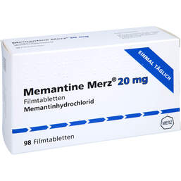 Abbildung: Memantine Merz 20 mg Filmtabletten 98 St, Filmtabletten PZN 00143099