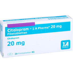 Abbildung: Citalopram 1A Pharma 20 mg Filmtabletten 20 St, Filmtabletten PZN 00176101