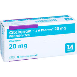 Abbildung: Citalopram 1A Pharma 20 mg Filmtabletten 50 St, Filmtabletten PZN 00176207