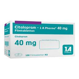 Abbildung: Citalopram 1A Pharma 40 mg Filmtabletten 100 St, Filmtabletten PZN 00177069