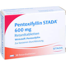 Abbildung: Pentoxifyllin STADA 600 mg retard Tabletten 30 St, Retard-Tabletten PZN 00177253