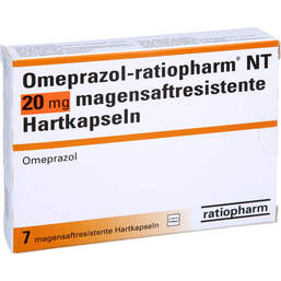 Abbildung: Omeprazol Ratiopharm NT 20 mg magensaftresistent Hartkapseln 7 St, Kapseln magensaftresistent PZN 00183578