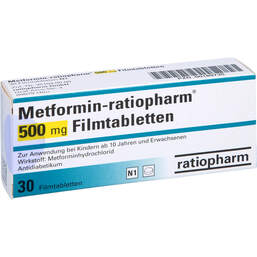 Abbildung: Metformin ratiopharm 500 mg Filmtabletten 30 St, Filmtabletten PZN 00189730