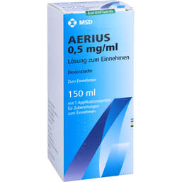 Abbildung: Aerius 0,5 mg / ml Lösung zum Einnehmen 150 ml, Lösung zum Einnehmen PZN 00202347