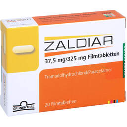 Abbildung: Zaldiar 37,5 mg / 325 mg Filmtabletten 20 St, Filmtabletten PZN 00204056