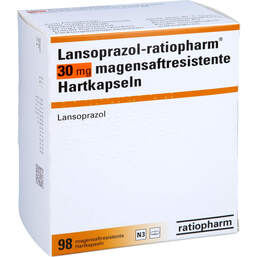 Abbildung: Lansoprazol ratiopharm 30 mg magensaftresistent Kapseln 98 St, Kapseln magensaftresistent PZN 00217952