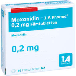Abbildung: Moxonidin 1A Pharma 0,2 mg Filmtabletten 50 St, Filmtabletten PZN 00227873