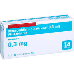 Abbildung: Moxonidin 1A Pharma 0,3 mg Filmtabletten 30 St, Filmtabletten PZN 00228128