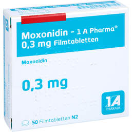 Abbildung: Moxonidin 1A Pharma 0,3 mg Filmtabletten 50 St, Filmtabletten PZN 00228134