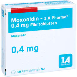 Abbildung: Moxonidin 1A Pharma 0,4 mg Filmtabletten 50 St, Filmtabletten PZN 00228909