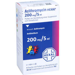 Abbildung: Azithromycin Hexal 200mg / 5ml Pulver zur Suspensionsherstellung 30 ml, Pulver zur Herstellung einer Suspension zum Einnehmen PZN 00230007