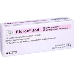 Abbildung: Eferox Jod 125 µg / 150 µg Tabletten 100 St, Tabletten PZN 00231320