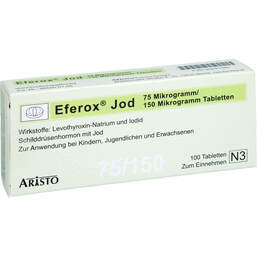 Abbildung: Eferox Jod 75 µg / 150 µg Tabletten 100 St, Tabletten PZN 00231389