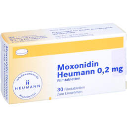 Abbildung: Moxonidin Heumann 0,2 mg Filmtabletten 30 St, Filmtabletten PZN 00237222