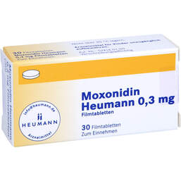 Abbildung: Moxonidin Heumann 0,3 mg Filmtabletten 30 St, Filmtabletten PZN 00238552