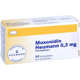 Abbildung: Moxonidin Heumann 0,3 mg Filmtabletten 50 St, Filmtabletten PZN 00239095