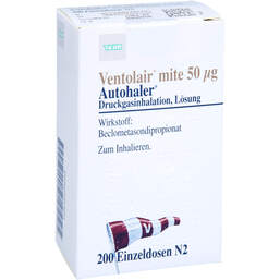 Abbildung: Ventolair mite 50 µg 200 Hub Autoh.Dosieraerosol 1 St, Dosieraerosol PZN 00239238