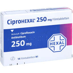Abbildung: Ciprohexal 250 mg Filmtabletten 14 St, Filmtabletten PZN 00241270