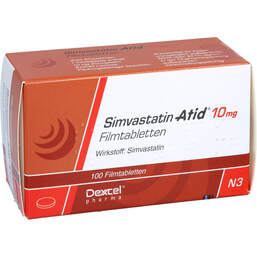 Abbildung: Simvastatin Atid 10 mg Filmtabletten 100 St, Filmtabletten PZN 00250180
