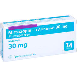 Abbildung: Mirtazapin 1A Pharma 30 mg Filmtabletten 20 St, Filmtabletten PZN 00250665