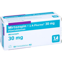 Abbildung: Mirtazapin 1A Pharma 30 mg Filmtabletten 50 St, Filmtabletten PZN 00250671