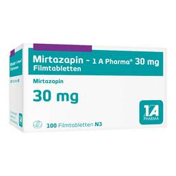 Abbildung: Mirtazapin 1A Pharma 30 mg Filmtabletten 100 St, Filmtabletten PZN 00250688