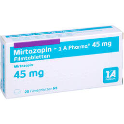Abbildung: Mirtazapin 1A Pharma 45 mg Filmtabletten 20 St, Filmtabletten PZN 00250694