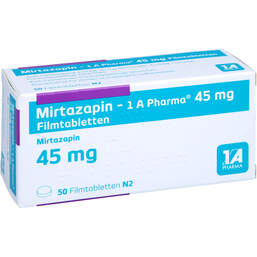 Abbildung: Mirtazapin 1A Pharma 45 mg Filmtabletten 50 St, Filmtabletten PZN 00250702