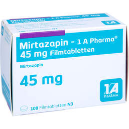 Abbildung: Mirtazapin 1A Pharma 45 mg Filmtabletten 100 St, Filmtabletten PZN 00250719