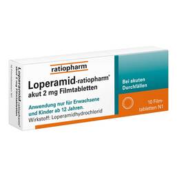 Abbildung: Loperamid ratiopharm akut 2 mg Filmtabletten Filmtabletten, 10 St PZN 00251191