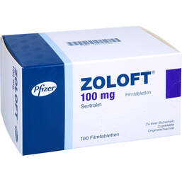 Abbildung: Zoloft 100 mg Filmtabletten 100 St, Filmtabletten PZN 00253830