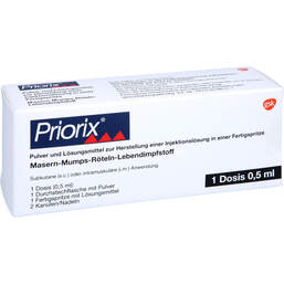 Abbildung: Priorix Masern Mumps Röteln Fertigspritzen 1 St, Pulver u. Lösungsmittel zur Herstellung einer Injektionslsg. PZN 00258253