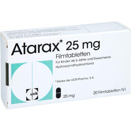 Abbildung: Atarax 25 mg Filmtabletten 20 St, Filmtabletten PZN 00260379