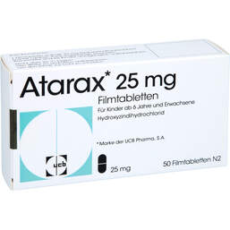 Abbildung: Atarax 25 mg Filmtabletten 50 St, Filmtabletten PZN 00260385