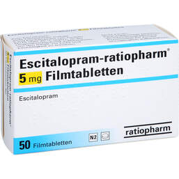 Abbildung: Escitalopram ratiopharm 5 mg Filmtabletten 50 St, Filmtabletten PZN 00269340