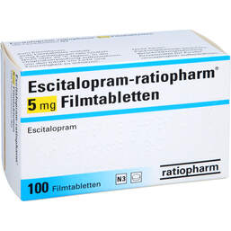 Abbildung: Escitalopram ratiopharm 5 mg Filmtabletten 100 St, Filmtabletten PZN 00269742