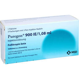 Abbildung: Puregon 900 I.E. / 1,08 ml Zyl.Ampulle + 9 Pen Injektion Nad. 1 St, Injektionslösung PZN 00270082