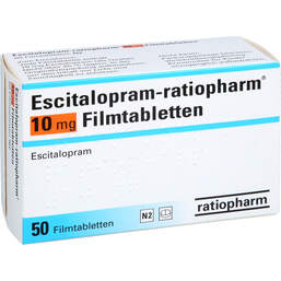 Abbildung: Escitalopram ratiopharm 10 mg Filmtabletten 50 St, Filmtabletten PZN 00270490