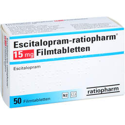 Abbildung: Escitalopram ratiopharm 15 mg Filmtabletten 50 St, Filmtabletten PZN 00271354