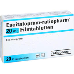 Abbildung: Escitalopram ratiopharm 20 mg Filmtabletten 20 St, Filmtabletten PZN 00272282