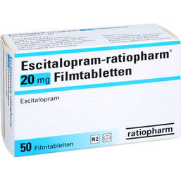 Abbildung: Escitalopram ratiopharm 20 mg Filmtabletten 50 St, Filmtabletten PZN 00272388
