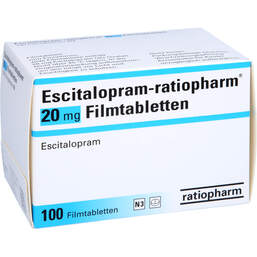 Abbildung: Escitalopram ratiopharm 20 mg Filmtabletten 100 St, Filmtabletten PZN 00273991