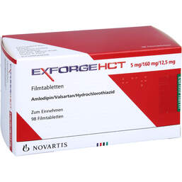 Abbildung: Exforge HCT 5 mg / 160 mg / 12,5 mg Filmtabletten 98 St, Filmtabletten PZN 00281720