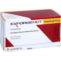 Abbildung: Exforge HCT 10 mg / 160 mg / 12,5 mg Filmtabletten 98 St, Filmtabletten PZN 00281743