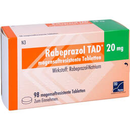 Abbildung: Rabeprazol TAD 20 mg magensaftresistente Tabletten 98 St, Tabletten magensaftresistent PZN 00282257