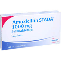 Abbildung: Amoxicillin STADA 1000 mg Filmtabletten 14 St, Filmtabletten PZN 00291084
